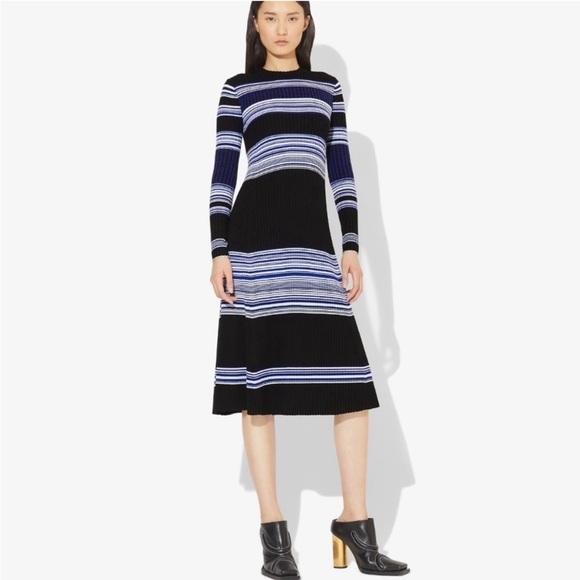 Proenza Schouler Wool Striped Rib-Knit Long-Sleeve Midi Dress S MRP $900 - Picture 1 of 9